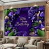 50th Birthday Party Backdrop Gold Purple Polyester Banner Photo Booth Decoration