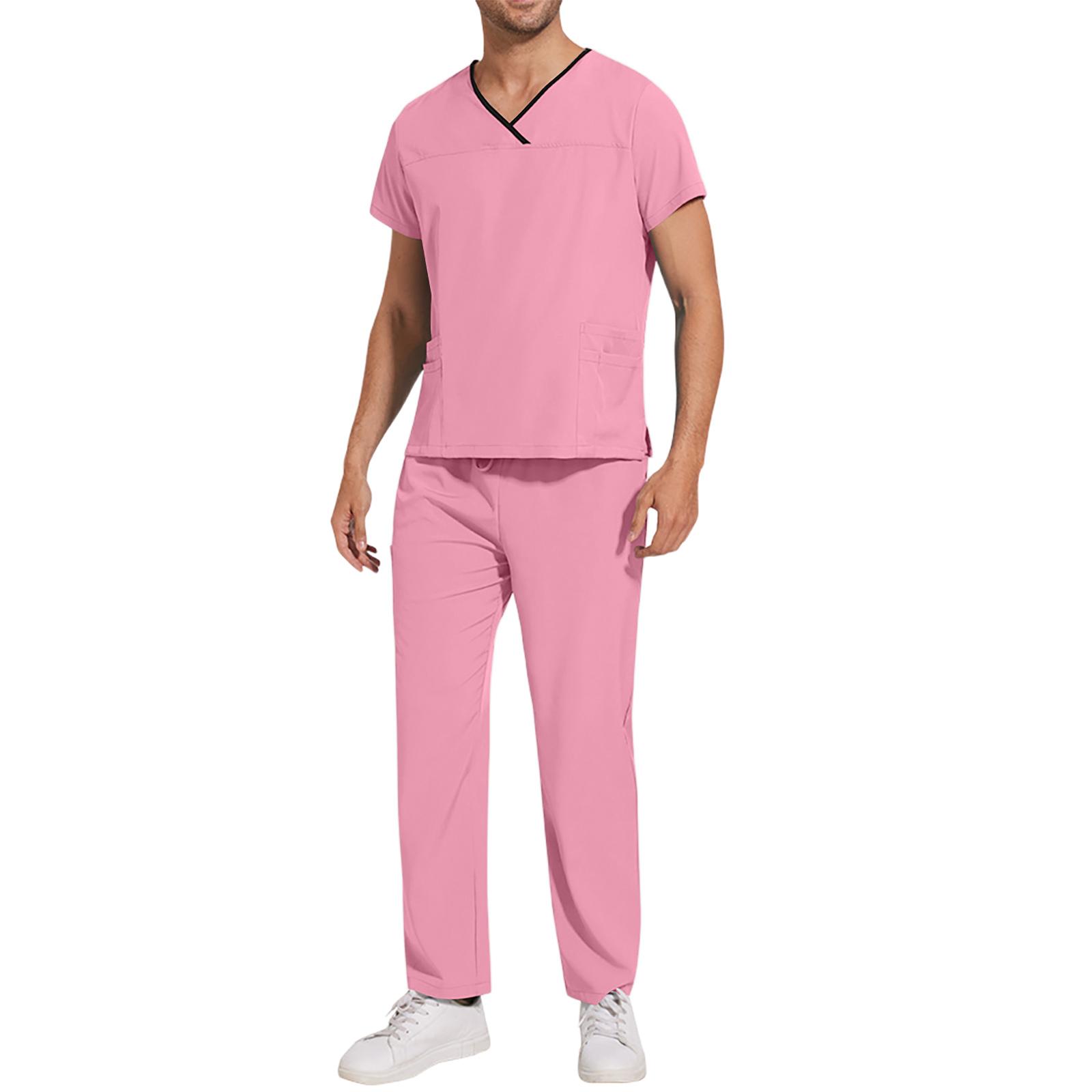 

Мужской свободный и удобный рабочий костюм с V-образным вырезом и короткими рукавами, многокарманный, комплект костюма для красоты XXL