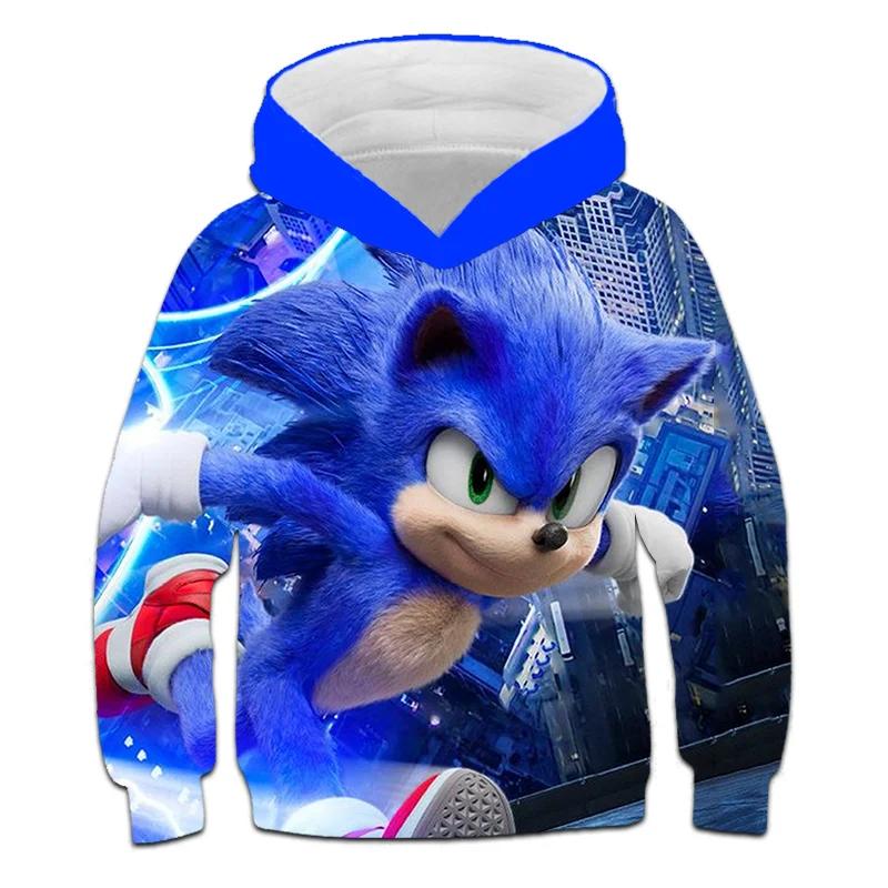 2026 Sonic 2 Ubrania Dziecięce Moda Bluza Z Kapturem Dla Dzieci Chłopcy Dziewczynki Dzieci Jesień Długi Rękaw Drukowane Bluzy Anime Fajne Koszulki