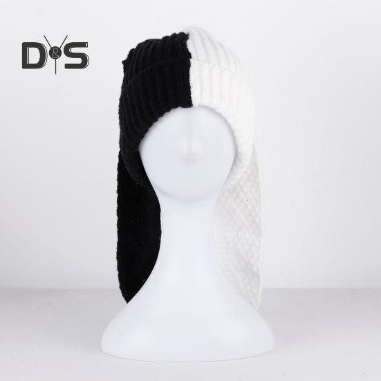Cappello a Maglia Invernale Lungo con Decorazione Orecchie da Coniglio Colore a Contrasto Unisex Spesso Caldo Alta Elasticità Antivento Copricapo Cappello per Clima Freddo per Sci e