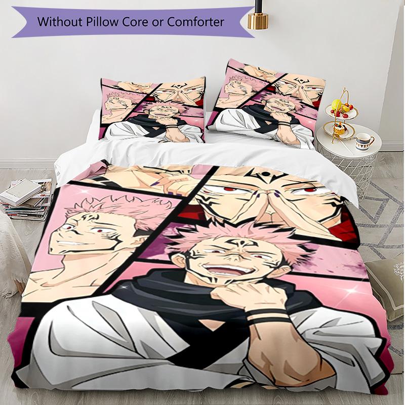 Juego de funda nórdica de 3 piezas (1 funda de edredón + 2 fundas de almohada, sin núcleo), Juego de Ropa de Cama Suave para Todas las Estaciones con Estampado de Jujutsu Kaisen, Regalo de Decoración para Dormitorio del Hogar