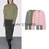 Autumn New Women Clothes Short Bottoming Shirt Cardigan Round Neck Long Sleeve Plain Stitch Knitted Outerwear 6771104