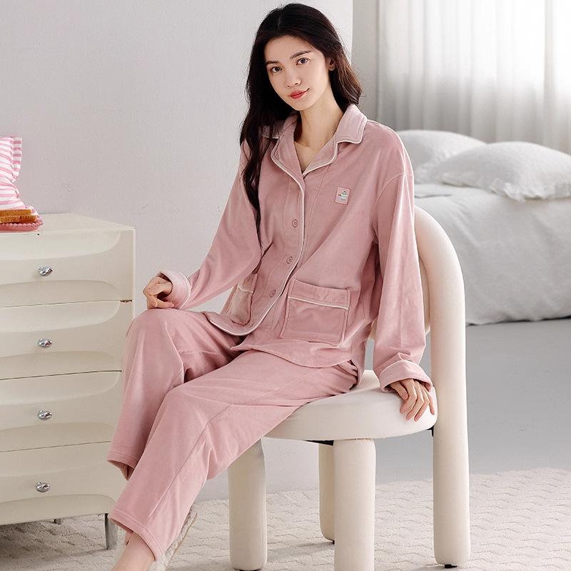 Pajamas women's winter anti-static island fleece thickened and fleece can be worn outside in autumn and winter casual loungewear women's suit