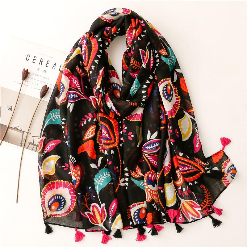 Women Spain Fashion Viscose Scarf Lovely Sunflower Tassel Shawl Wrap Neck Pashmina Stole Winter Foulard Bufandas Muslim Hijab