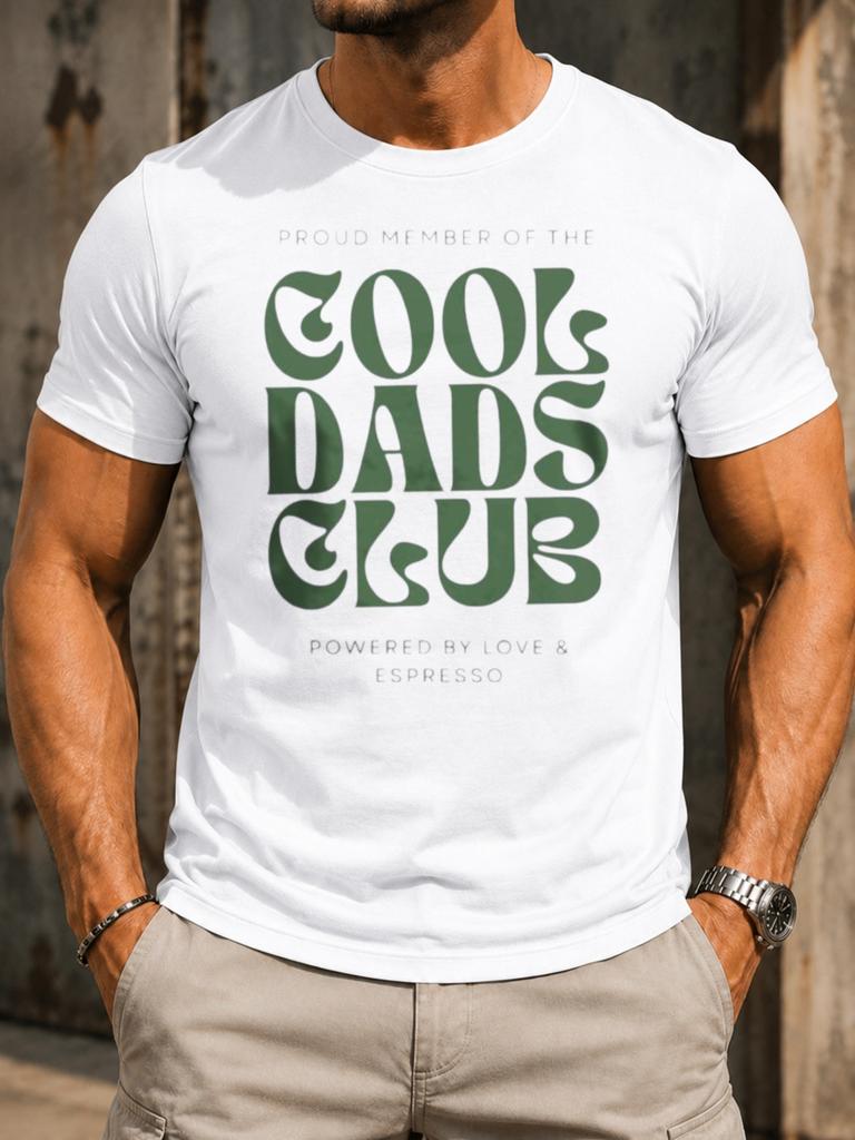 Stolzes Mitglied des Cool Dads Clubs verblasste grüne Retro-Schriftzug Liebe und Espresso-Text Papa-Thema Unisex All T-Shirt