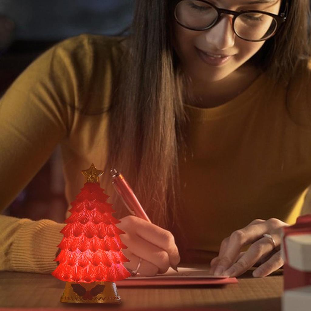 Luminous Christmas Tree Ornaments 8.5cm Resin Small Christmas Tree Figurines Home Decor With LED Light Christmas Decorations