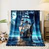 A Sailing Ship Beneath a Bright Moonlit Sky with Stars Over Calm Waters. for All Seasons Blanket Lunch Break Throw Gift