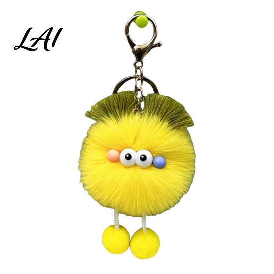 Cartoon Ball Keychain Plush Keychain Fluffy Pompom with Metal Clasp Girls Backpack Charms Backpacks Handbags Keys Decorative Pendant for Men