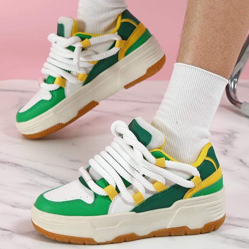 Fashion Platform Sneakers Women Chunky Shoes PU Leather Casual Shoes Ins Board Shoes Lace-up Outdoor Walking Footwear