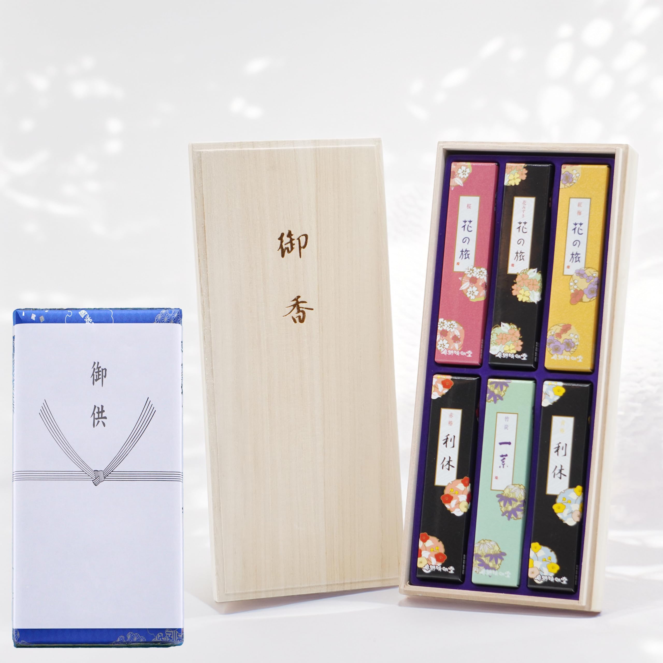 

Hana no Tabi 6 types incense assortment Japanese flowers incense set low smoke type paulownia box with offering paper with mourning gift for mourning