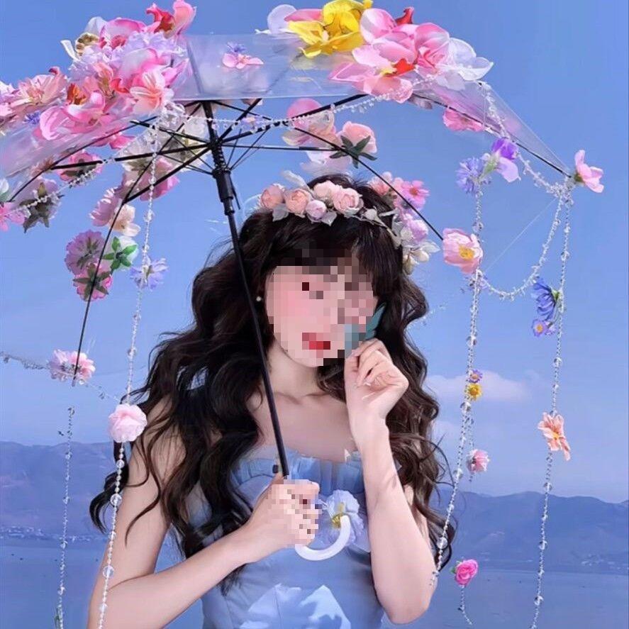 Çocuklar ve Yetişkinler İçin Orijinal Bahar Çiçekli Şemsiye - Hanfu Fotoğrafçılığı ve Podyumlar İçin İdeal.