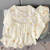 Cartoon Bear Spring Tulip Wind Cloud Cotton Doll Collar Lace Pajamas Short Sleeve Three-Piece Set