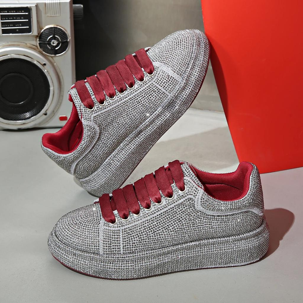 Women's Luxury Shoes Full Diamond Women Sneakers Shiny Water Diamond Flat Bottom Designer Platform Shoes Zapatillas Mujer