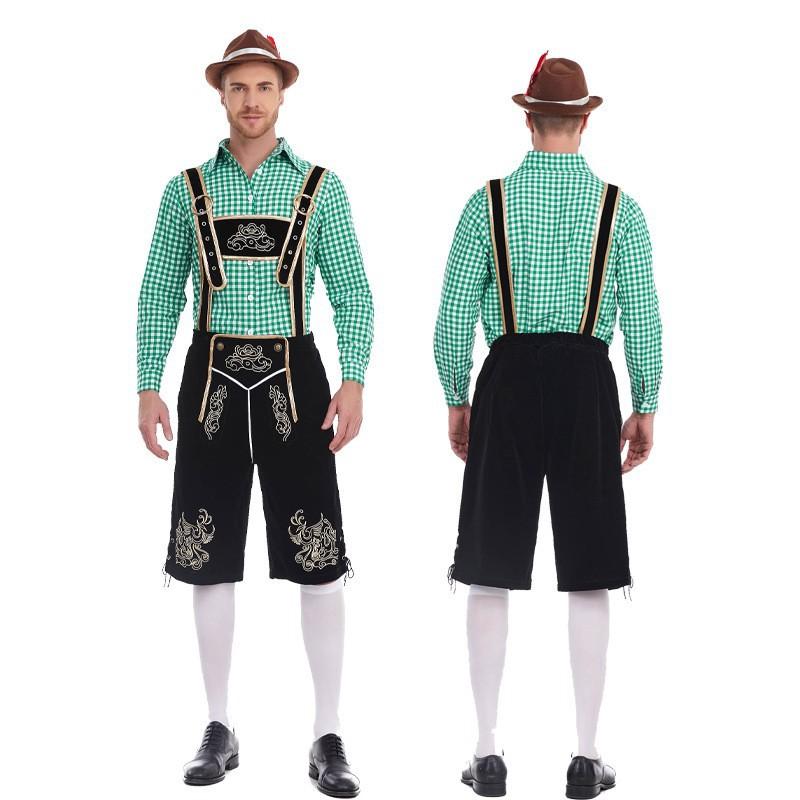 Halloween Traditional Men's Beer Costume Plaid Shirt Suit Stage Costume