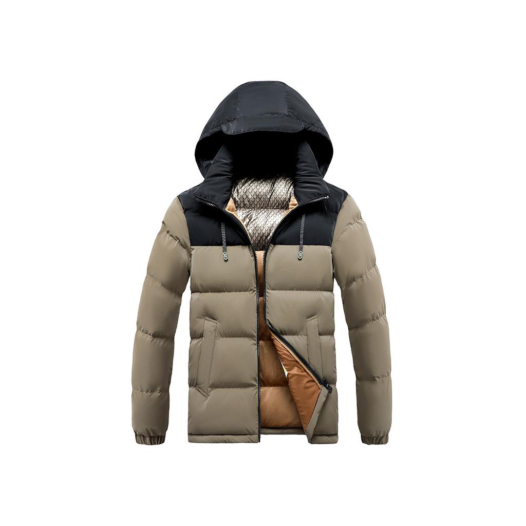 Men's Winter Contrast Slim Fit Removable Cap Thickened Hooded Jacket