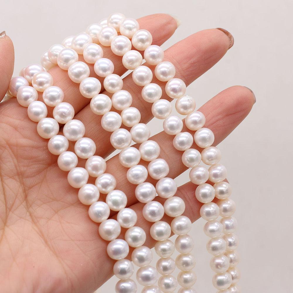 1String, White Natural Freshwater Pearls, 9-10mm Near Round Pearl Beads for Jewelry Making DIY Crafts, Birthday Wedding Gifts, 36cm