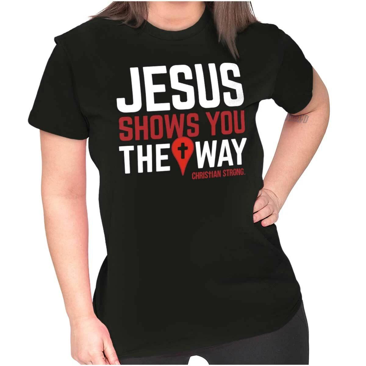 Christian Strong Jesus Shows The Way Cross Womens Top Junior Graphic Tee XS