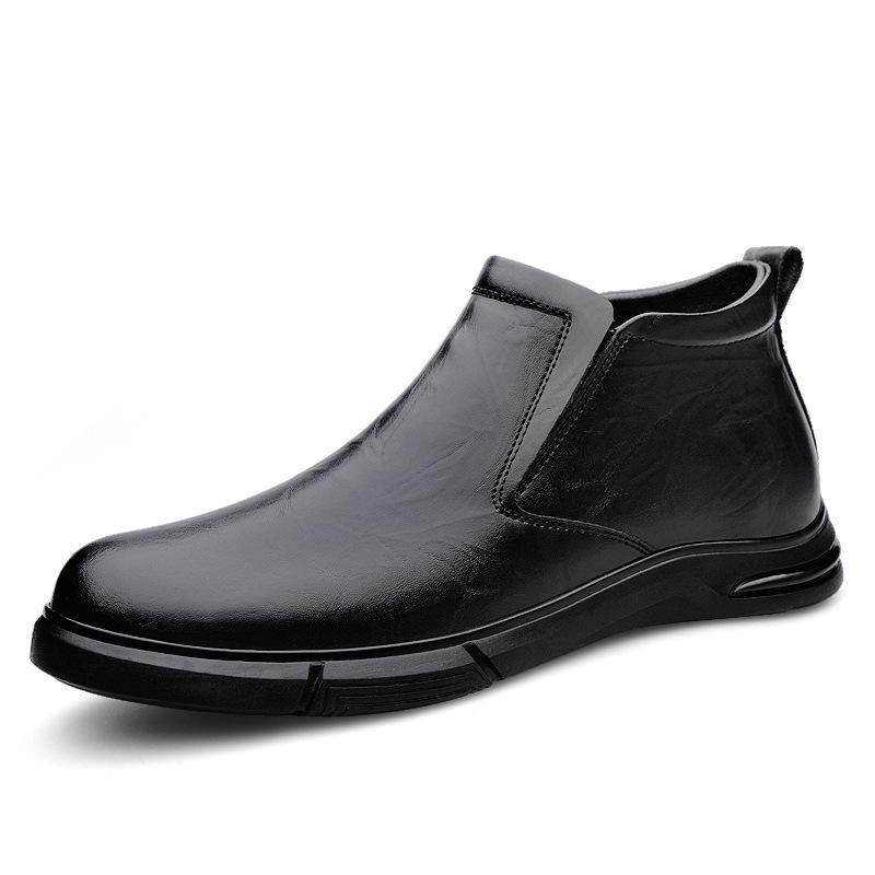 Cross-border Men's Winter Leather Shoes - Wool Lined, Warm, Casual Dad Shoes