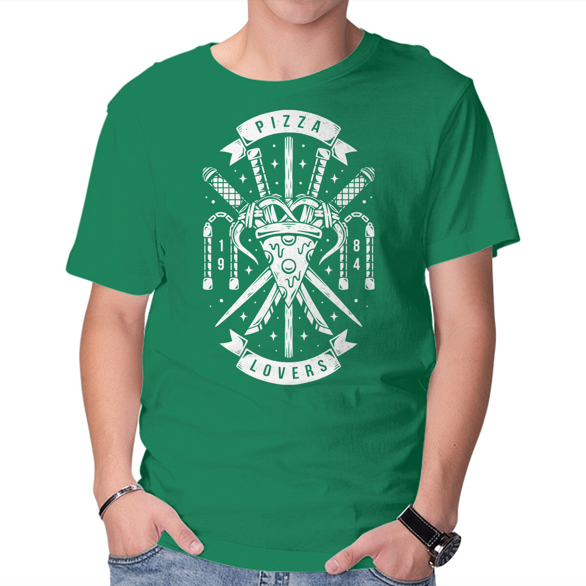Unisex Crew Neck T-Shirt Turtle Pizza Lovers Graphic Short Sleeve Casual Tee S