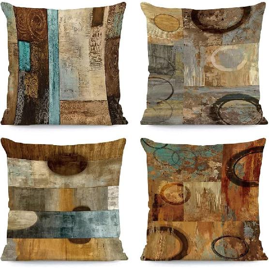 Brown Decorative Throw Pillow Covers 18x18 Set of 4 Teal Pillow Cover Modern Geometry Abstract Art Decorative Pillows for Living Room Bedroom Sofa