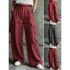 2026 Cross-Season Plaid Elastic Waist Wide-Leg Cargo Pants with Large Pockets