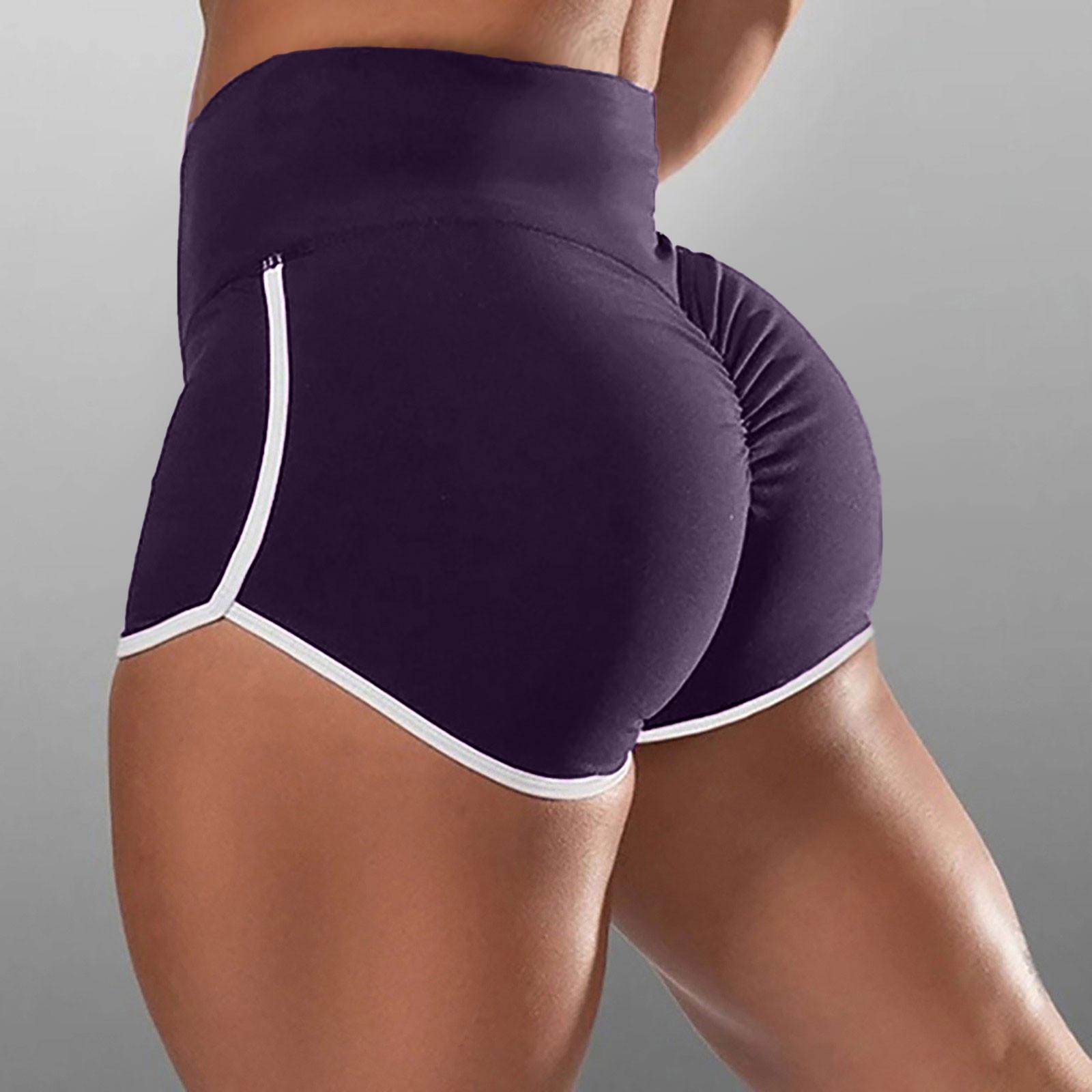 

Women s Fashion Big Size Sexy Solid Color High Waist Sports Running Tight Hip Lifting Shorts L фіолетовий