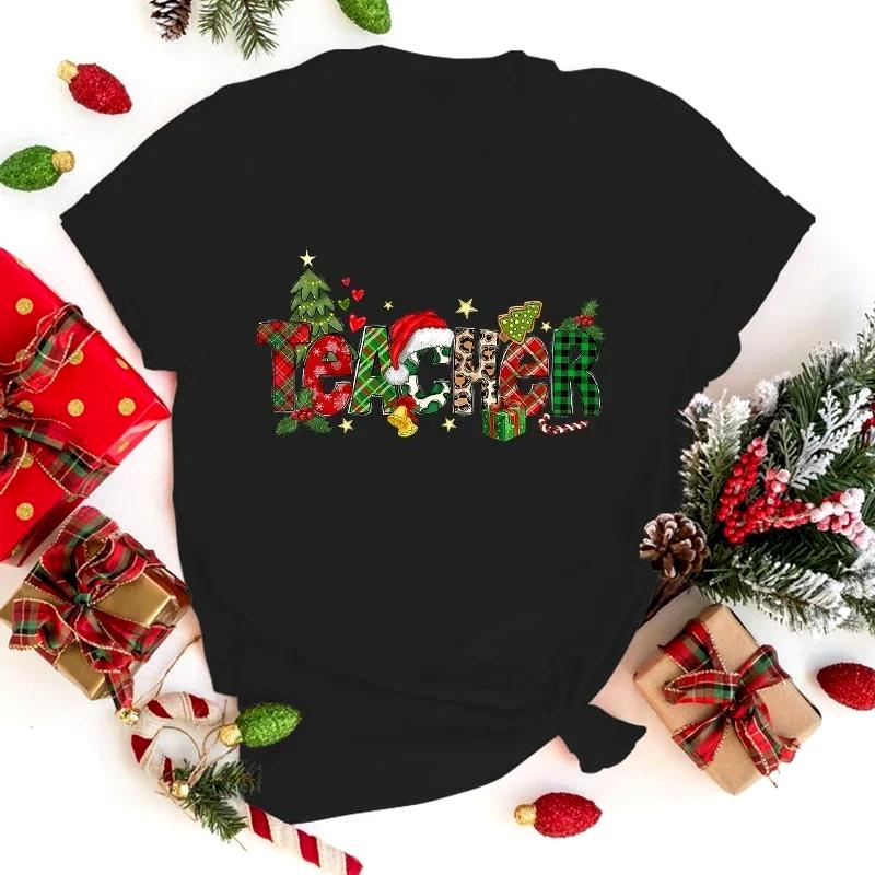 2025 New Hot Christmas Teacher Print TShirts Women Summer Casual TShirts O Neck ShortSleeved TShirts Fashion Shirts Tee Tops