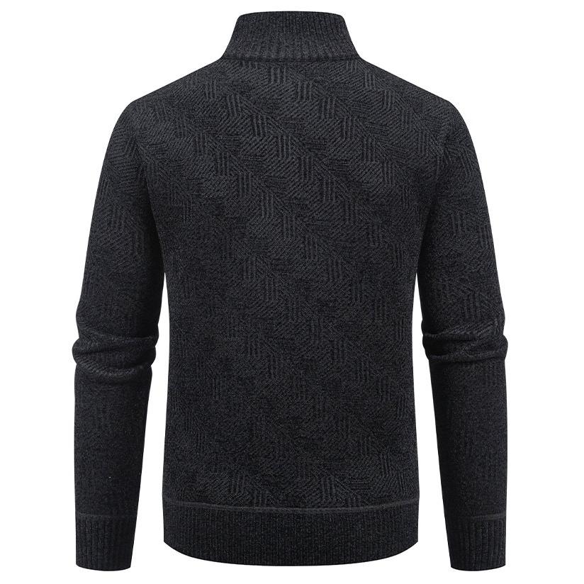 Men's Geometric Jacquard Knitted Cardigan Full Zip Stand Collar Sweater Jacket Autumn Winter Fleece Warm Knit Business Casual Outerwear