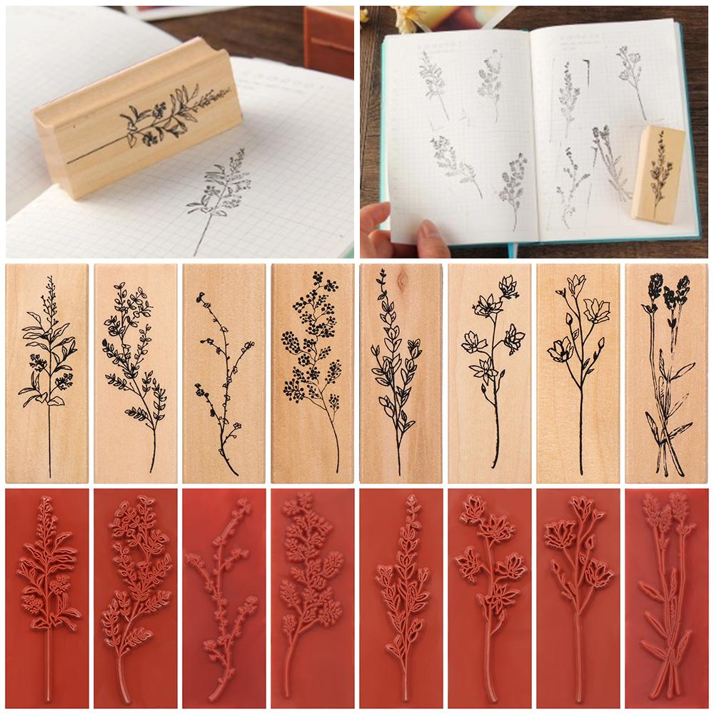 1PC Vintage Wooden Rubber Stamps Grass Plants Stamp DIY Scrapbooking Standard Stamp Home Sewing Crafts Decoration 2.5x6.5cm