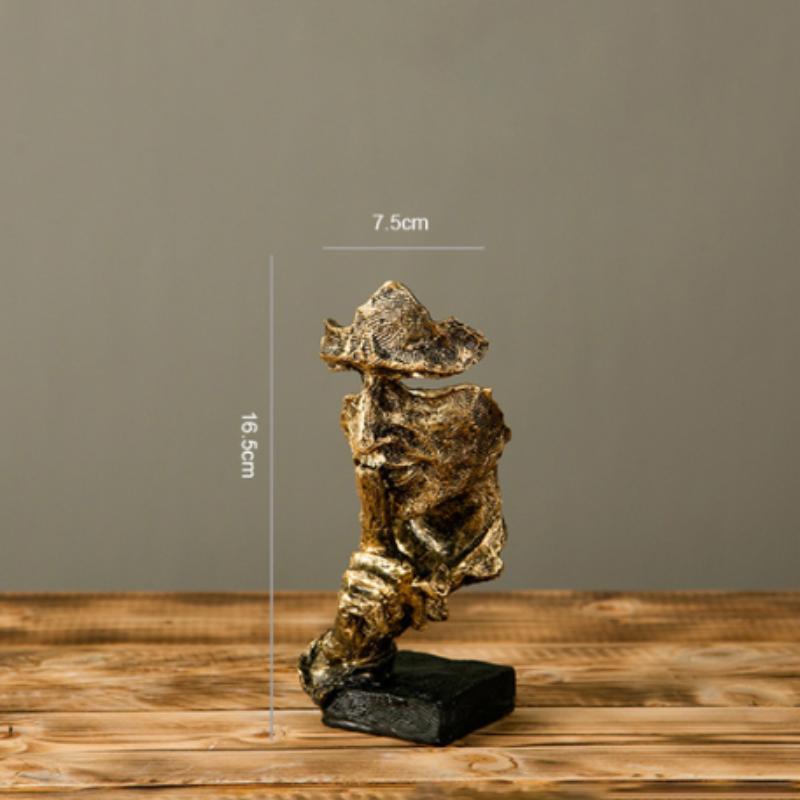 17cm Home Decor Abstract Silence Is Gold Figurine Resin Hand Face Silent Men Statue Sculpture Home Office Living Room Decoration
