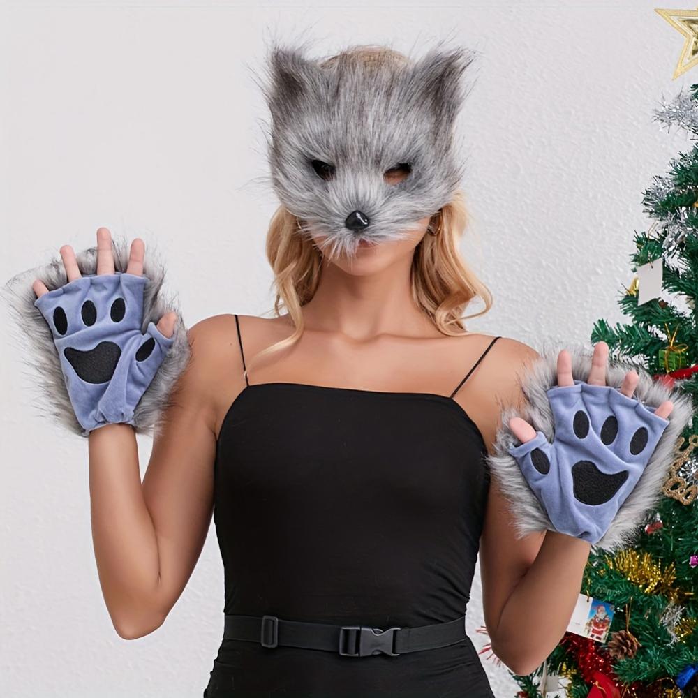 3-częściowy strój lisa na Halloween - pluszowy ogon, maska i rękawiczki | urocze akcesoria RPG o tematyce zwierzęcej na imprezy i COSPLAY na żywo