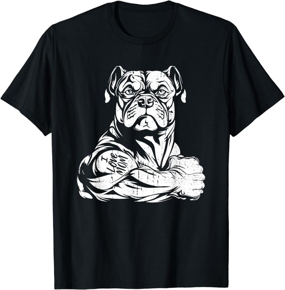 

American Bully Biceps Tattoo Pet - Dog Breed I Love Mom Gift Unisex T-Shirt 3XL