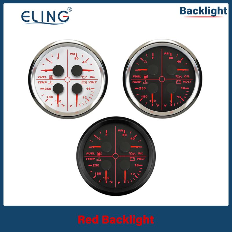 ELING 85mm 4 in 1 Multifunction Meter Oil Pressure 5Bar 10Bar 80PSI Water Temperature Oil Level 8-16V Voltmeter for Cars Ships