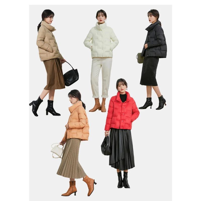 Schinteon Women Light Down Jacket Simple Casual Solid Color Stand Collar Short Outwear Autumn Coat Female New 2024 Fashion