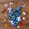 Costume da bagno intero per bambina Estate Stampa Hawaiana Costumi da bagno Bambini Moda Casual Manica a volant Abbigliamento da spiaggia Costume da bagno per bambini