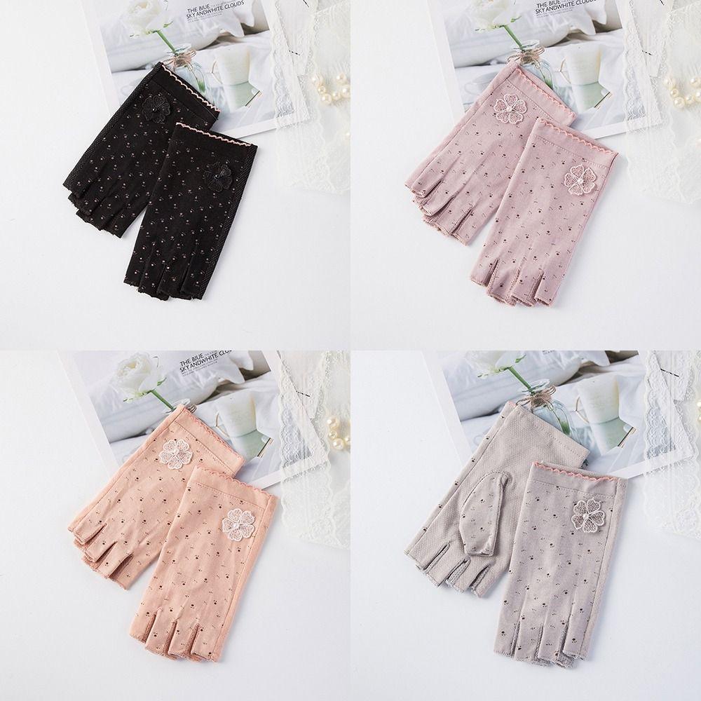 Cotton Women Half-finger Gloves Anti-slip Driving Gloves Fashion Sunscreen Gloves  Outdoor Sports