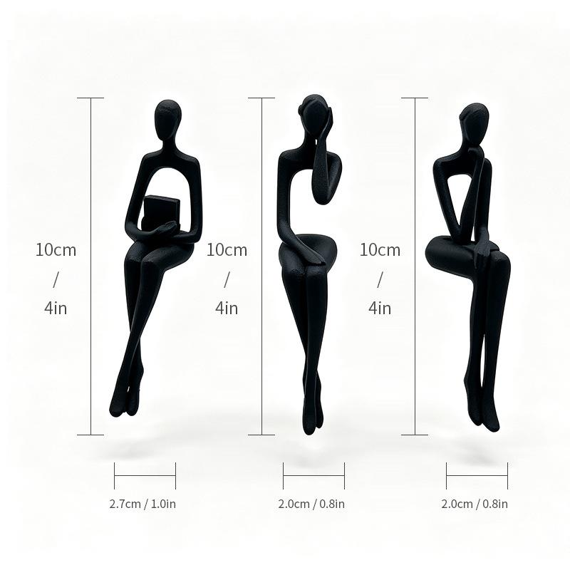 Sada 3 kusů minimalistických abstraktních soch sedícího člověka Dlouhonohý Ručně vyráběný Okrajový Sitter Myslící Figurka 3D Tištěná Plastová Dekorace