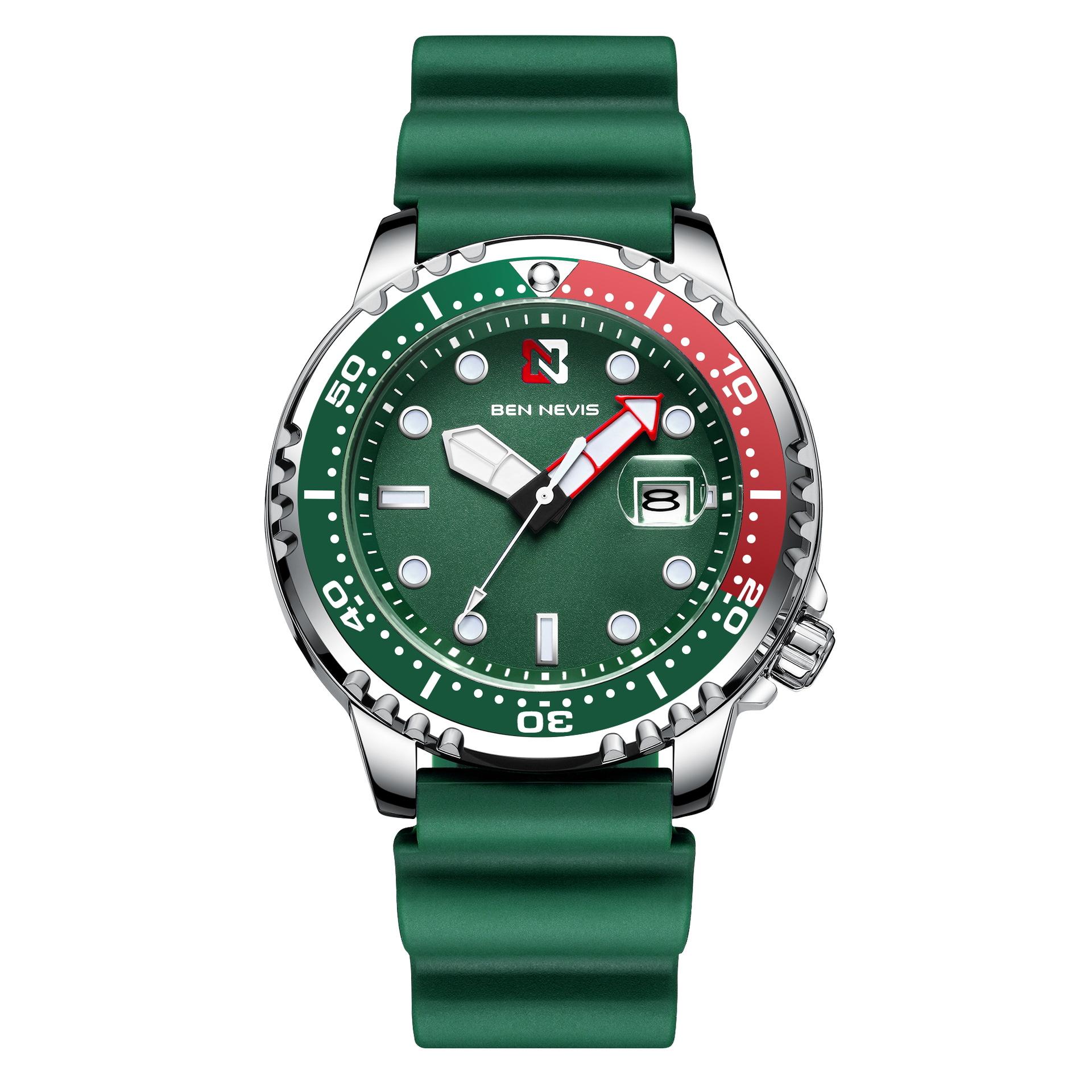 Новый дизайн, деловые кварцевые мужские часы, модные повседневные спортивные водонепроницаемые часы, мужские силиконовые светящиеся часы красный/зелёный