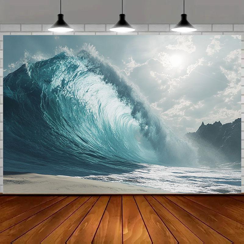 1pc Wave Theme 2D Background Cloth - Durable polyester, a vibrant indoor/outdoor party decoration for birthdays