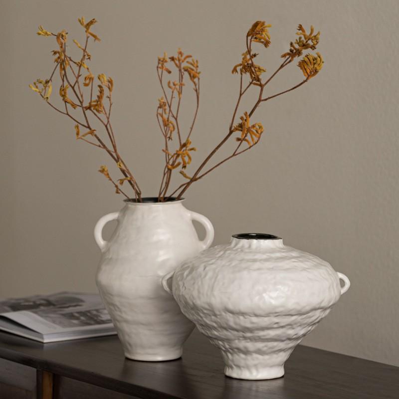 Ceramic Vase White Coarse Earthenware Pot Flower Vase Retro Pot Handmade Ceramic Jar Flower Arrangement Accessories