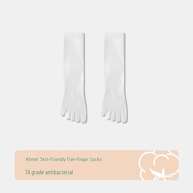 Men's Black & White Five-Toe Mid-Calf Cotton Socks - Anti-Odor, Spring/Summer