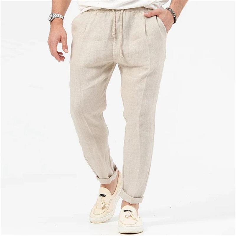 

Men s Casual Trousers Linen Trousers Beach Trousers Drawstring Elastic Waist Plain Comfortable Breathable Casual Daily Trousers XXXL хаки