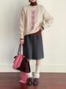 Retro Diary Women's Cable Knit Pullover Sweater - Winter Long Sleeve Round Neck Top