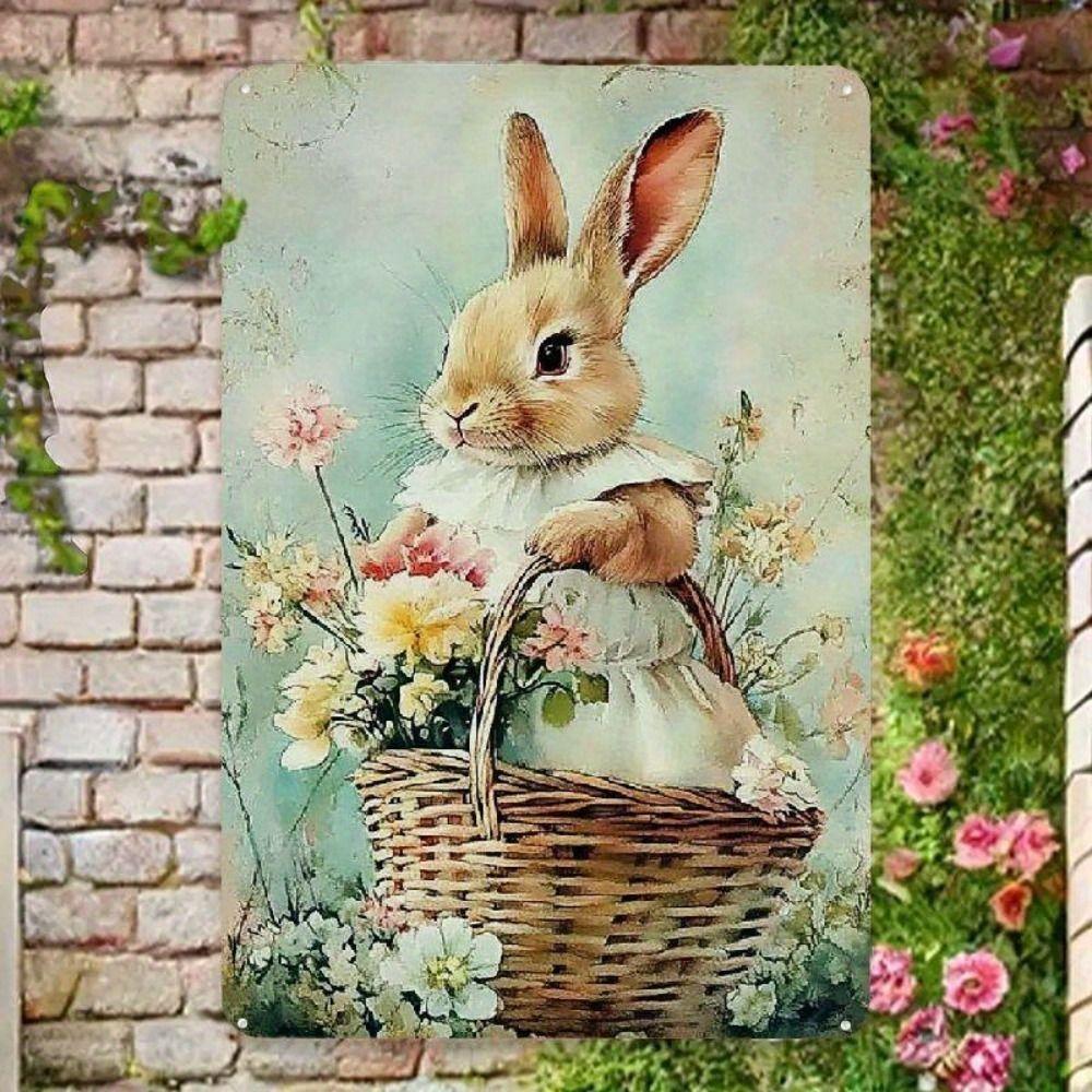 Easter Rabbit Metal Tin Sign Wall Art Decor 20x30cm