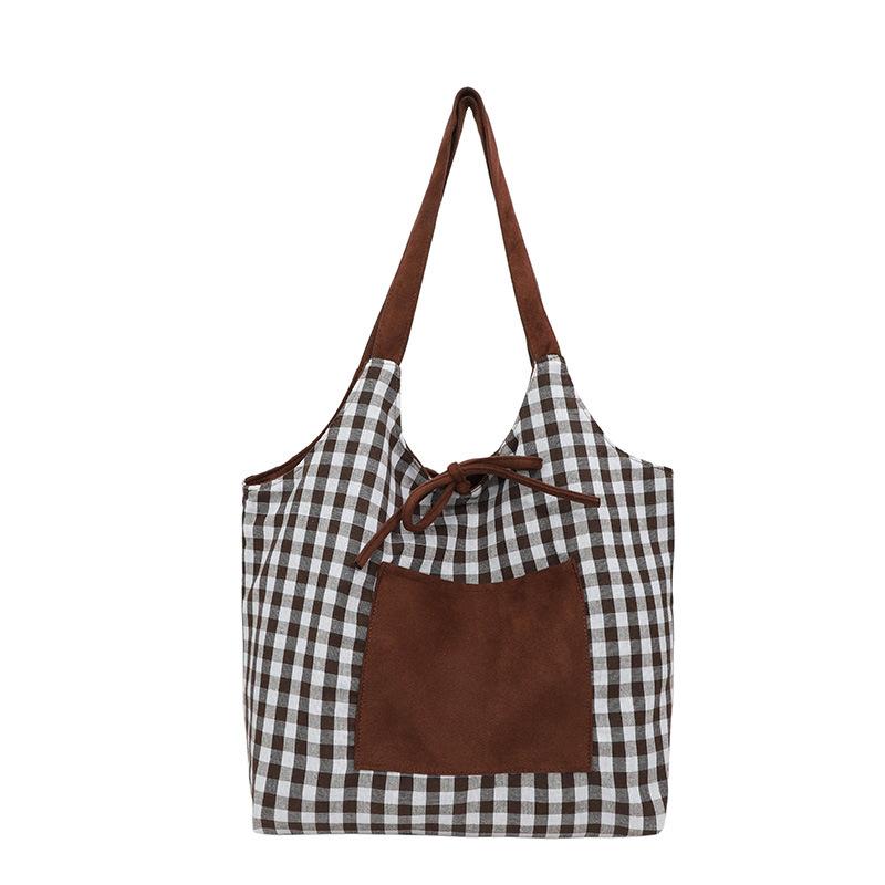 2025 Korean Autumn and Winter New Product Plaid Lazy Style Large Version Shoulder Bag Women's Reversible Trend Tote Bag
