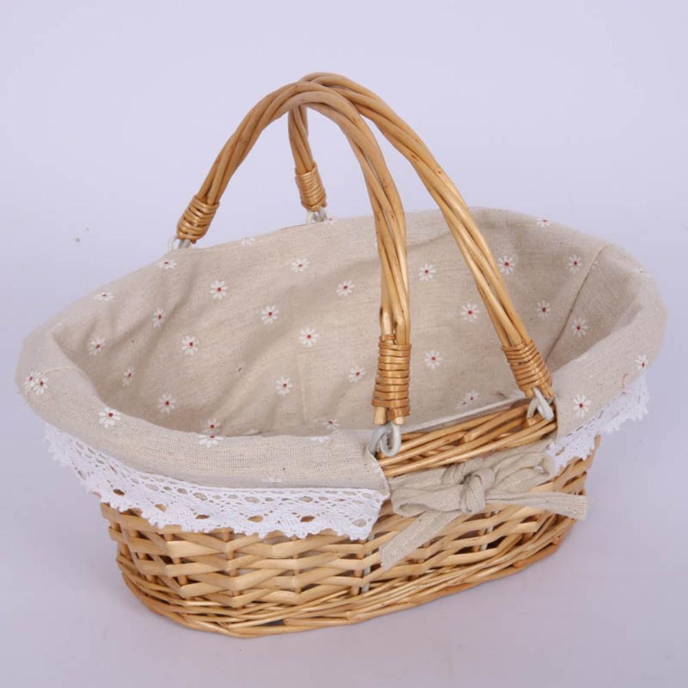 Natural Hand Woven Basket with Handle Storage Basket Linen Cloth Lined for Kitchen Dining and Household Organization