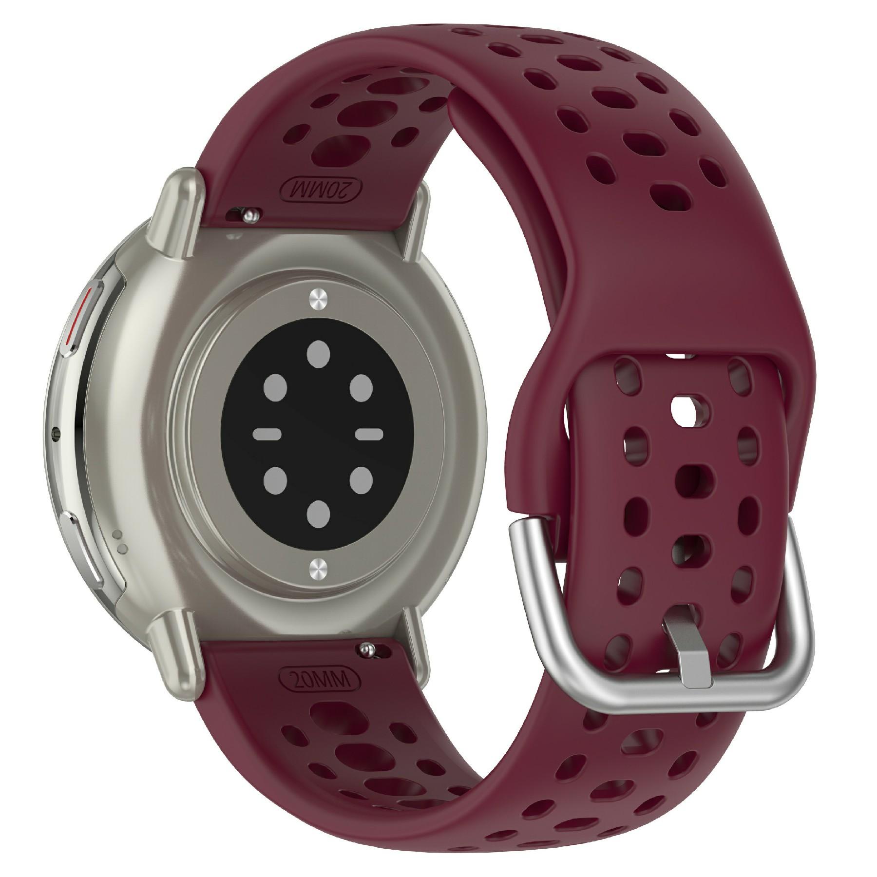 

For Huami Amazfit Active 2 Square (A2434) Watch Band Holes Design Breathable Silicone Strap Wine Red