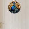 Wooden Diwali Decor Wooden Ornament - Blue Peacock Pattern Gold Background -2D Flat Products-for Door,  Farmhouse, Street, Shop, Garage, Bar,