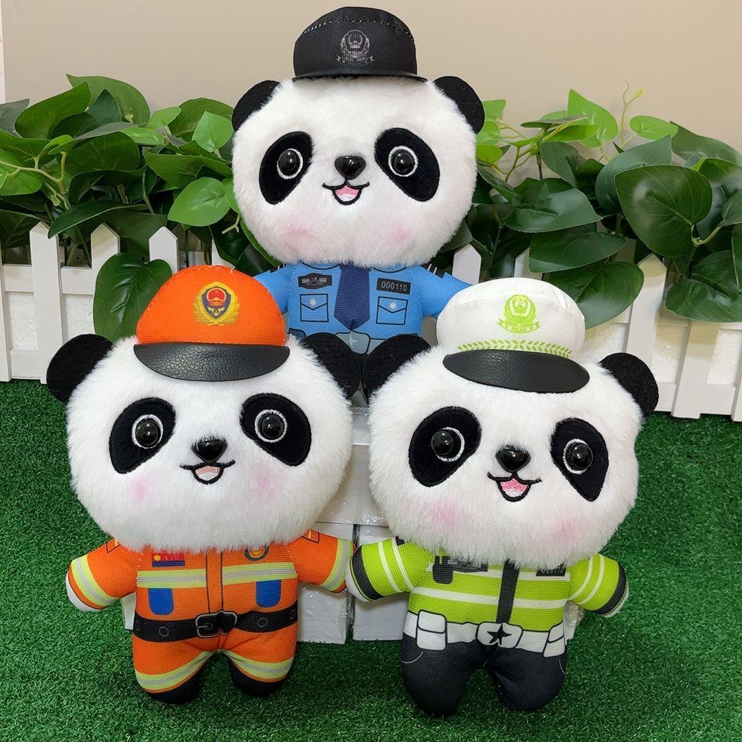 

New plush toy exquisite cute police panda fire panda flow eight inch grab machine doll 24cm