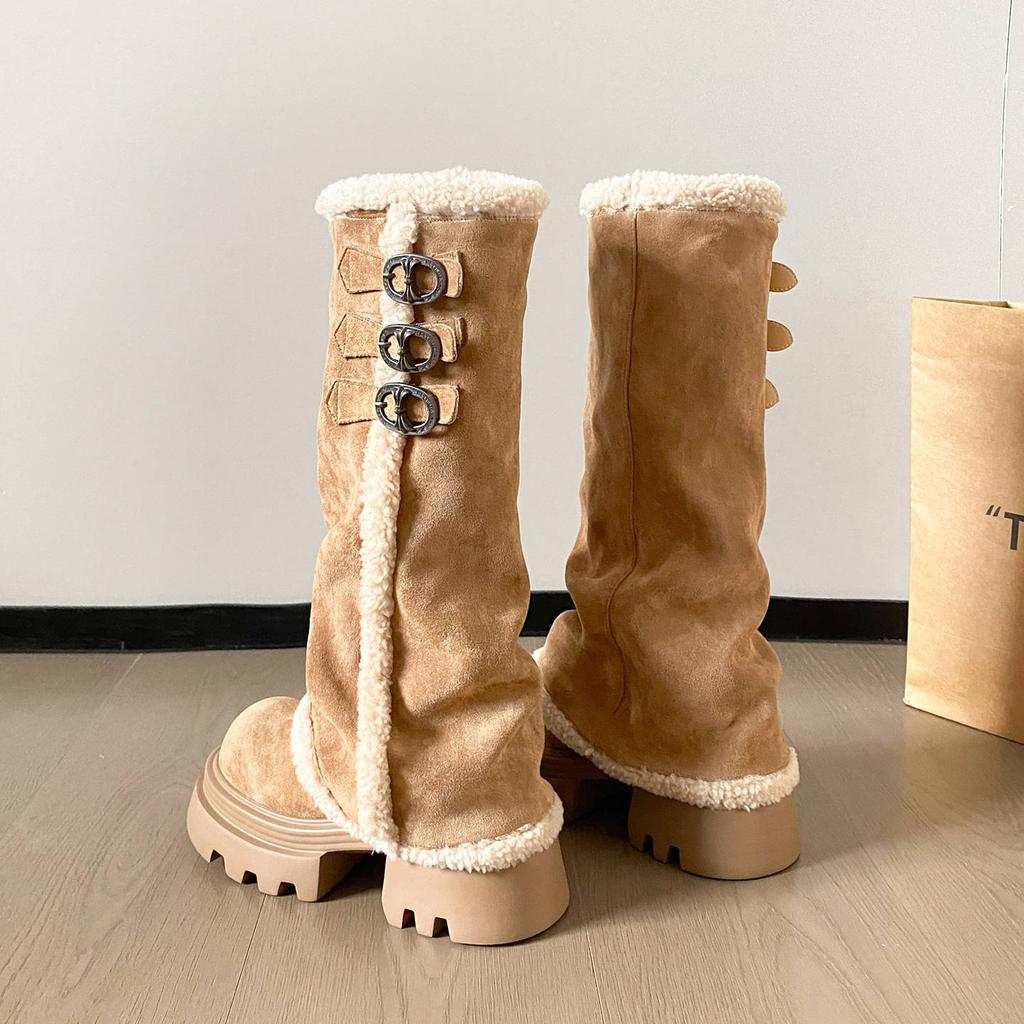 Thick-soled boots Wowinter warm inner heightening plush piled pants tube boots but knee-high knight boots